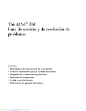 Lenovo ThinkPad Z61 Guía De Servicio Y De Resolución De Problemas