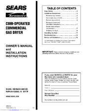 Sears Kenmore 11070012000 Owner's Manual And Installation Instructions
