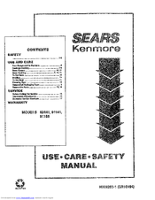 Sears Kenmore 91165 Use, Care, Safety Manual