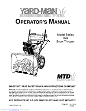MTD Yard-Man 993 Series Operator's Manual
