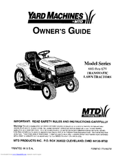 MTD Yard Machines 660 Series Owner's Manual