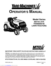 MTD Yard Machines 660 Series Operator's Manual