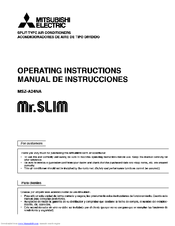 Mitsubishi electric Mr.Slim MSZ-A24NA Manuals | ManualsLib