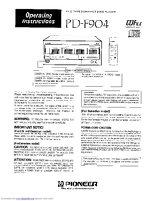 Pioneer PD-F904 Operating Instructions Manual