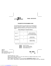 Prestige APS95BT2 - Car - Code Learning Transmitter Programming Manual