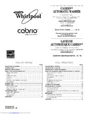 WHIRLPOOL CABRIO WTW6200VW1 Use & Care Manual