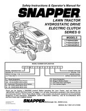 Snapper LT160H42GBV, LT160H42GBV2, LT180H48GBV2 Safety Instructions & Operator's Manual