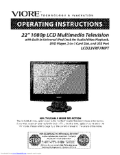 VIORE LCD22VXF7MPT Operating Instructions Manual
