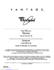 Whirlpool VANTAGE WTW7990XG0 Use & Care Manual