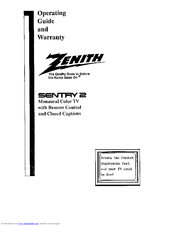 Zenith SENTRY 2 SLS8549Y5 Operating Manual & Warranty