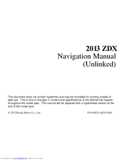 Honda 2013 ZDX Navigation Manual