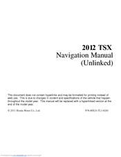 Honda 2012 TSX Navigation Manual