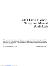 Honda 2011 Civic Hybrid Navigation Manual