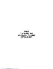 Ryobi TS1552LA Repair Sheet