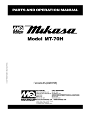 Multiquip Mikasa MT-70H Parts And Operation Manual