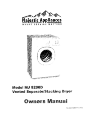Majestic Appliances MJ-9200D Owner's Manual