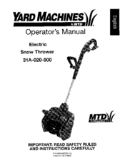 MTD Yard Machines 31A-020-900 Operator's Manual