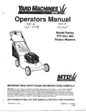 MTD Yard Machines 370 Series Operator's Manual