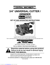 Central Machinery 45707 Set Up And Operating Instructions Manual