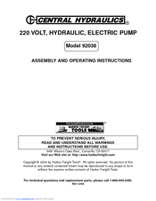Central Hydraulics 92038 Assembly And Operating Instructions Manual