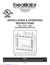 Heatilator EC36 Installation & Operating Instructions Manual