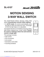 Heath Zenith Motion Sensing 3-Way Wall Switch SL-6107 Manual