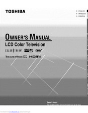 TOSHIBA TheaterWide 27HL85 Owner's Manual