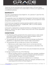 Grace Digital Audio products Warranty Information Booklet