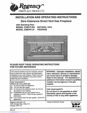 Regency Z30DVT-LP Installation And Operating Instructions Manual