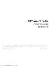 Honda Automobiles 2009 Accord Sedan Owner's Manual