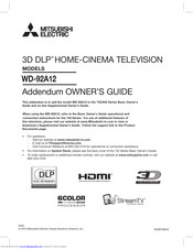 Mitsubishi Electric DLP WD-92A12 Addendum Owner's Manual