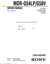 Sony MDRG58V - Street Style Headphone Service Manual