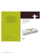 Wolfgang Puck Bistro collection BVS0010 Use And Care Manual