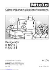 Miele K 12012 S Operating And Installation Manual