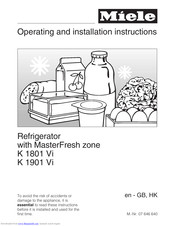 Miele K 1801 Vi Operating And Installation Manual