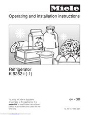 Miele K 9252 i-1 Operating And Installation Manual