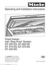 Miele GT 225 ES Operating And Installation Manual