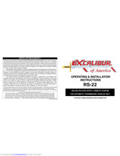 Excalibur Excalibur RS-22 Operating & Installation Instructions Manual