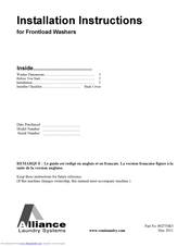 Alliance Laundry Systems Frontload Washer Installation Instructions Manual