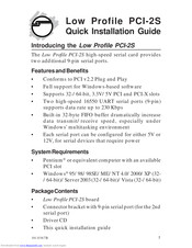 SIIG Low Profile PCI-2S Quick Installation Manual