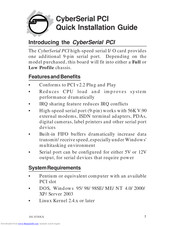 Siig CyberSerial PCI Quick Installation Manual