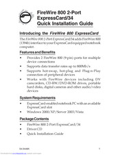 SIIG FireWire 800 2-Port ExpressCard/34 Quick Installation Manual
