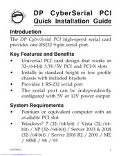 SIIG DP CyberSerial PCI Quick Installation Manual