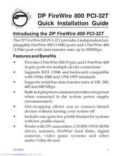 SIIG DP FireWire 800 PCI-32T Quick Installation Manual