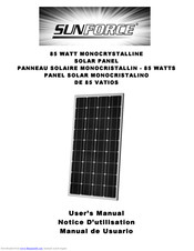 Sunforce 85 WATT MONOCRYSTALLINE SOLAR PANEL User Manual