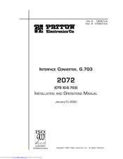 Patton electronics CTS IC-G.703 Installation And Operation Manual