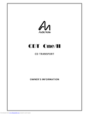Audio Note CDT One/II Owner's Information