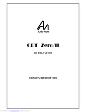 Audio Note CDT Zero/II Owner's Information