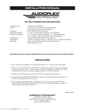 Audioplex 70 VOLT STEREO VOLUME CONTROL Installation Manual