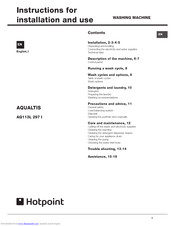 Hotpoint AQUALTIS AQ113L 297 I Instructions For Installation And Use Manual